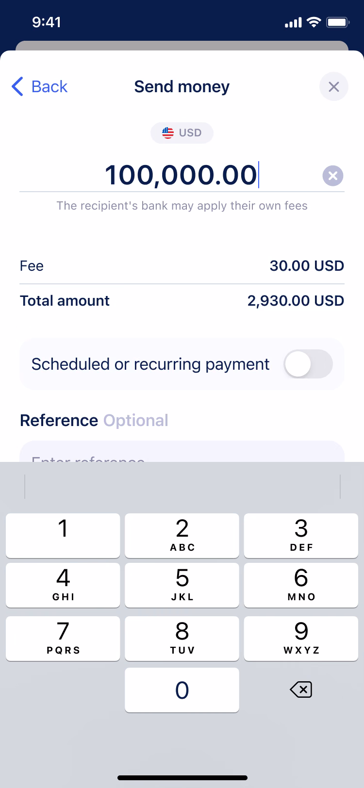 Shipped app: send money: amount