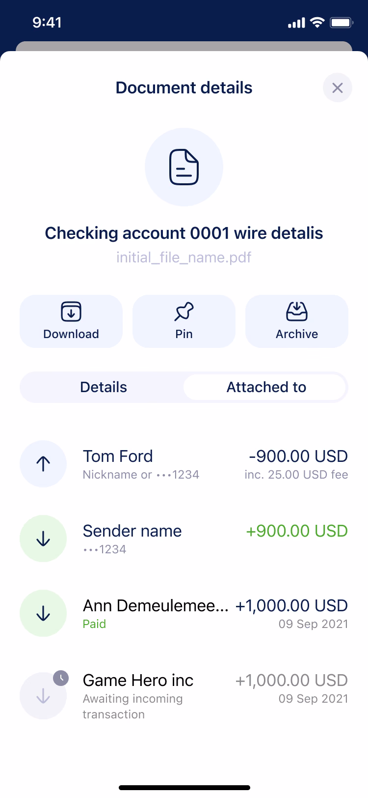 Shipped app: document details