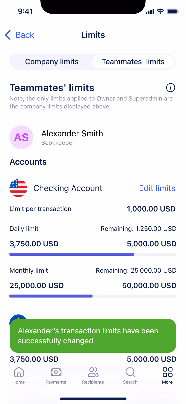 Shipped app: teammate limits