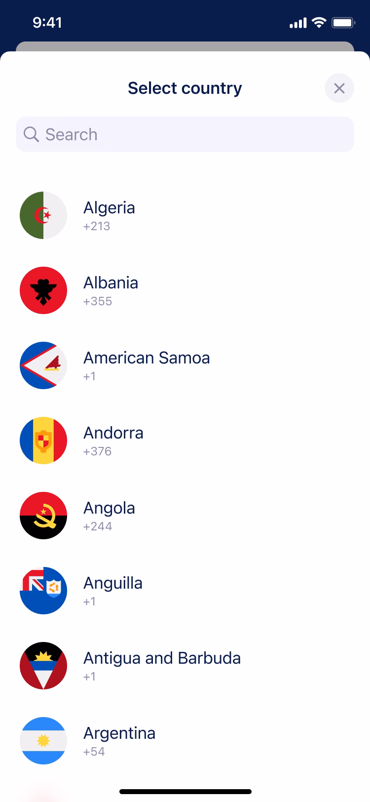 Shipped app: select country