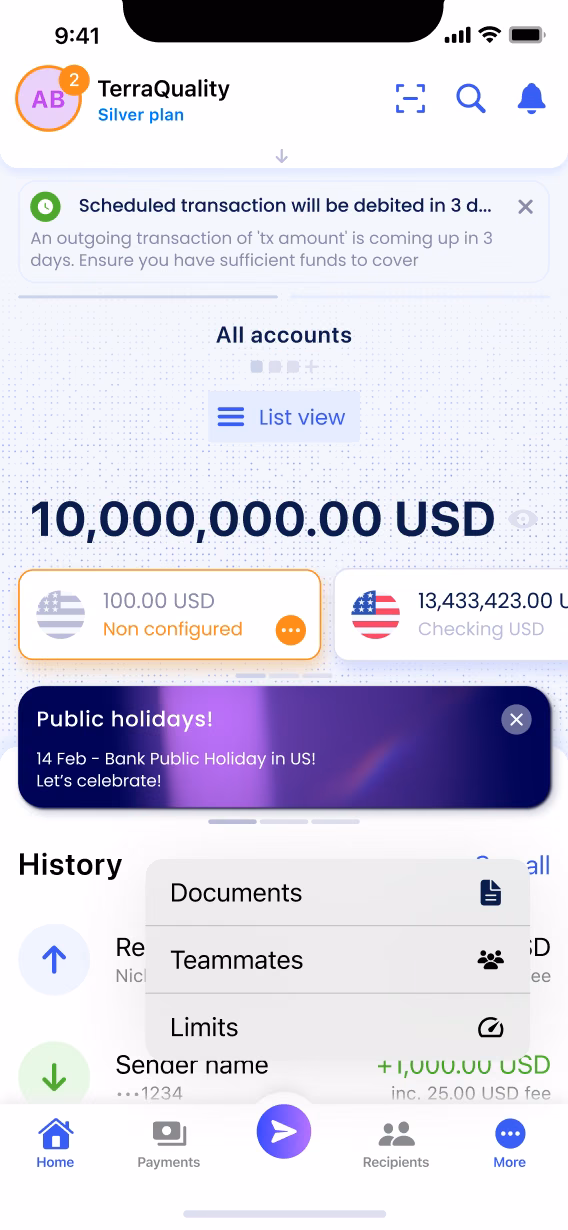 App: main menu, first option