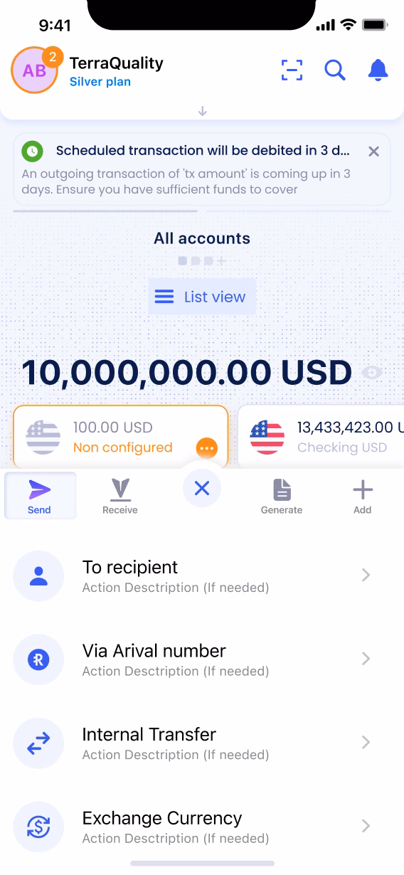 App: actions submenu