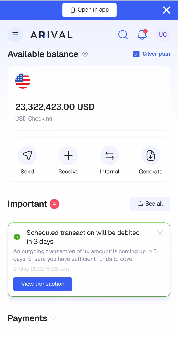 Mobile web: home and balance