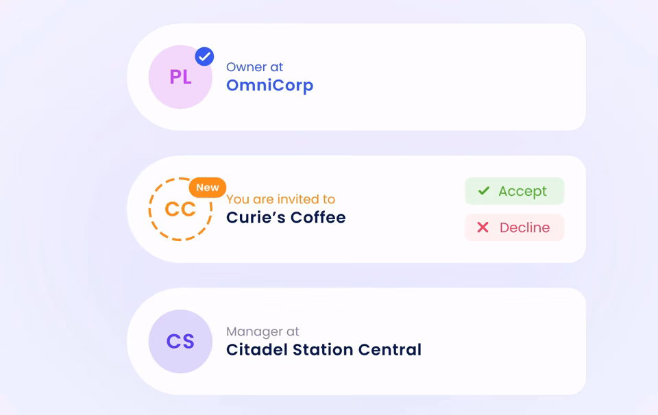 Switching between business entities from the header